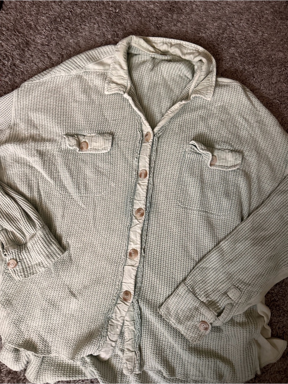 Free People Scout Jacket Waffle Button-Up Shirt Jacket in Light Sage - Picture 2 of 4